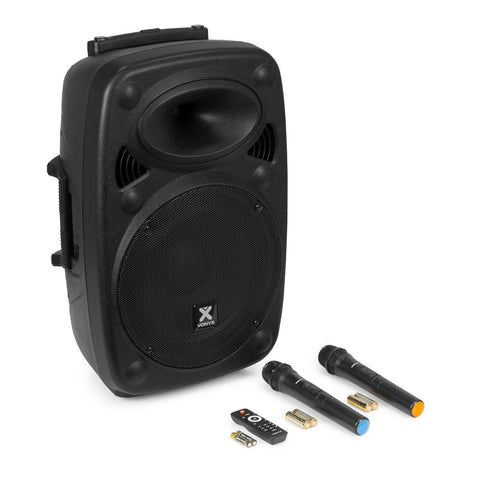 VONYX "Verve38" 12" Akku PA Lautsprecher mit USB, SD MP3 Player, Bluetooth 5.0, 2 UHF Funkmikrofonen & Fernbedienung - Lightronic Showequipment