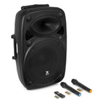 VONYX "Verve46" 15" Akku PA Lautsprecher mit USB, SD MP3 Player, Bluetooth 5.0, 2 UHF Funkmikrofonen & Fernbedienung - Lightronic Showequipment