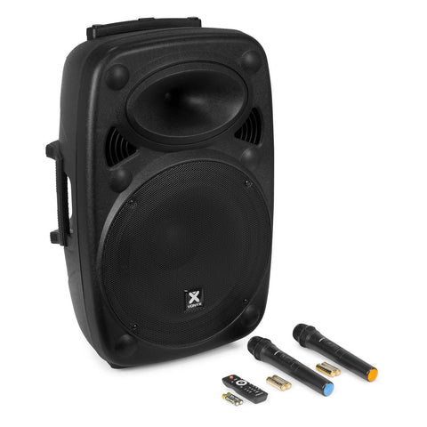 VONYX "Verve46" 15" Akku PA Lautsprecher mit USB, SD MP3 Player, Bluetooth 5.0, 2 UHF Funkmikrofonen & Fernbedienung - Lightronic Showequipment