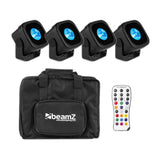 SET: 4x BeamZ BBP12 Mini Akku Uplight mit RGBAL 12W 5-in-1 LED und W-DMX, IP65 + Tasche