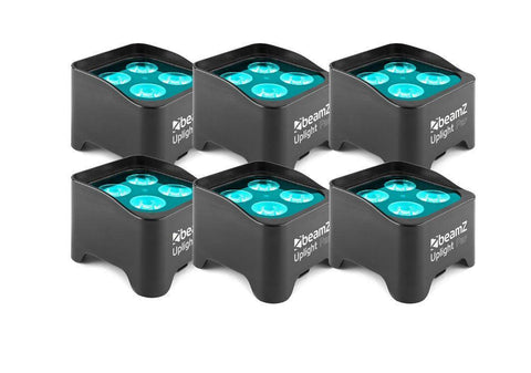 SET: 6 x BeamZ BBP90 Uplighting Akku PAR Scheinwerfer 4x4W RGB+UV - Lightronic Showequipment