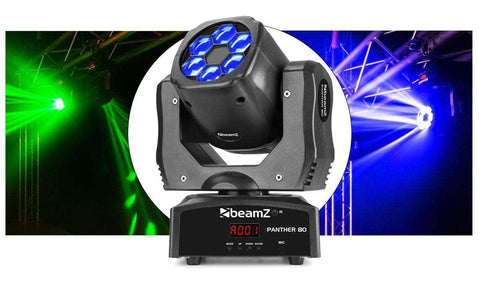 BeamZ Panther 80 LED Mini Moving Head mit rotierenden Linsen und IR-Fernbedienung