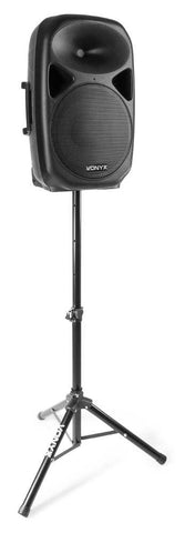 Aktiver 12" PA-Lautsprecher Kit inkl. Stativ, USB/SD Bluetooth MP3 Player & Fernbedienung - Lightronic Showequipment