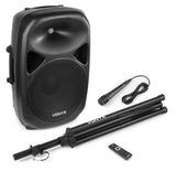 Aktiver 12" PA-Lautsprecher Kit inkl. Stativ, USB/SD Bluetooth MP3 Player & Fernbedienung - Lightronic Showequipment